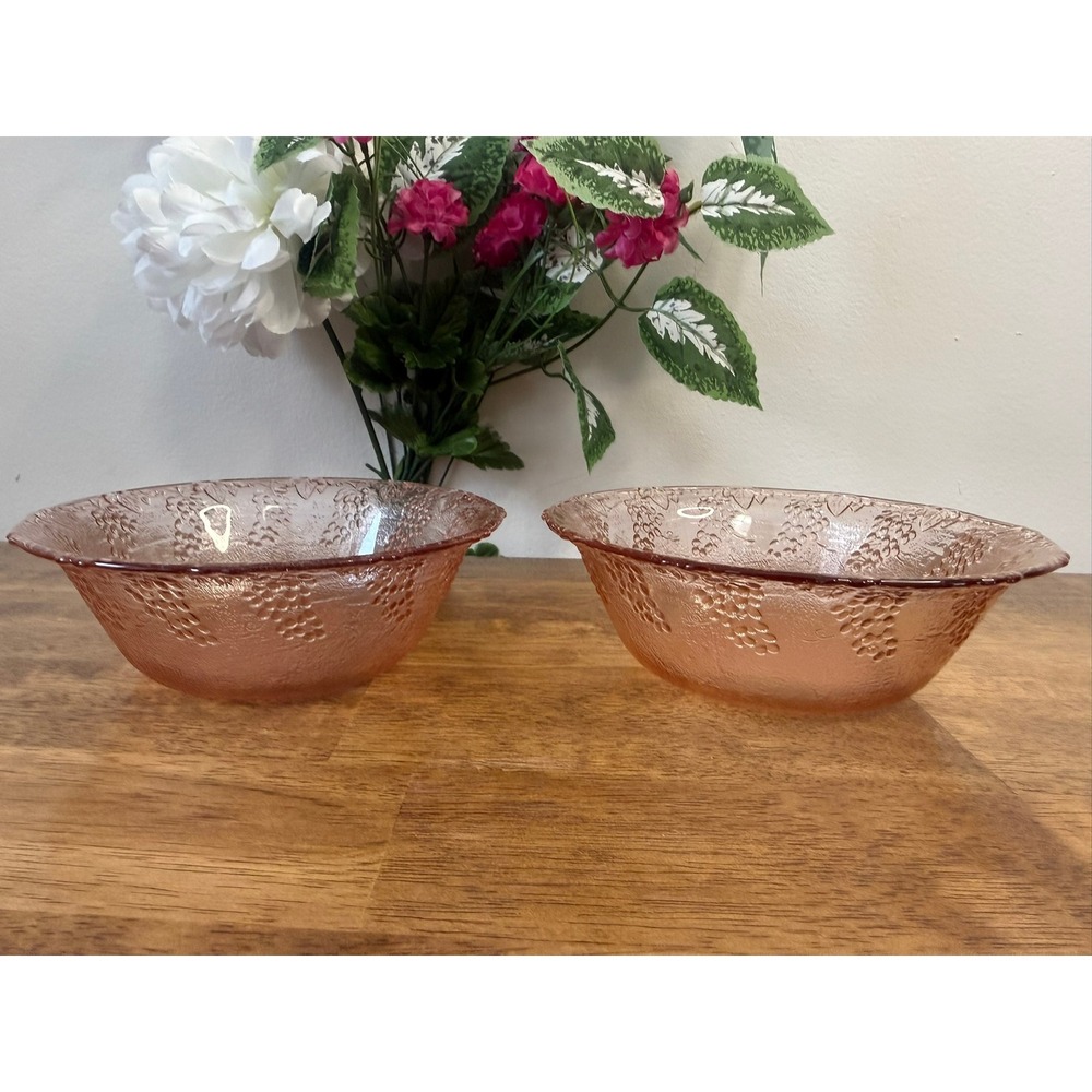 Vintage‎ KIG Indonesia Pink Grape Vine Glass Serving Bowls Set